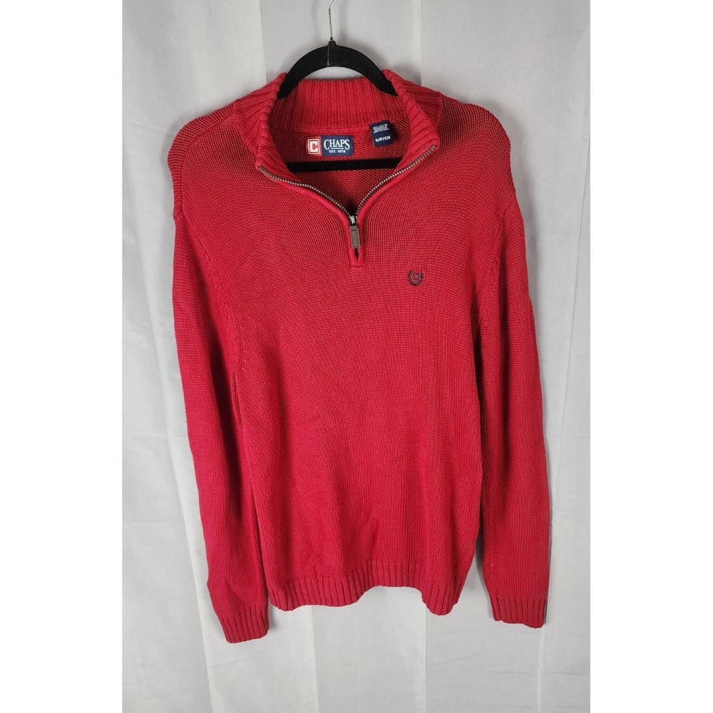 Chaps Mens Red 100% Cotton Quarter Zip Pullover Sweater Size Small Shaker Knit